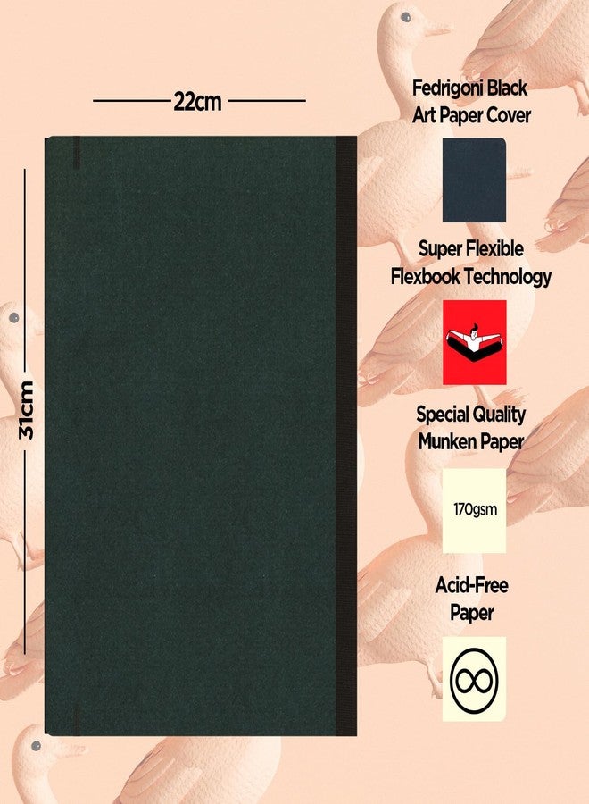 Flexbook Sketchbook Black | Large A4 | 22x31cm |96 Pages | 170gsm Special Quality Munken Paper | Special Black Art Paper Cover | Elastic Band Closure | FSC Certified - Image 4